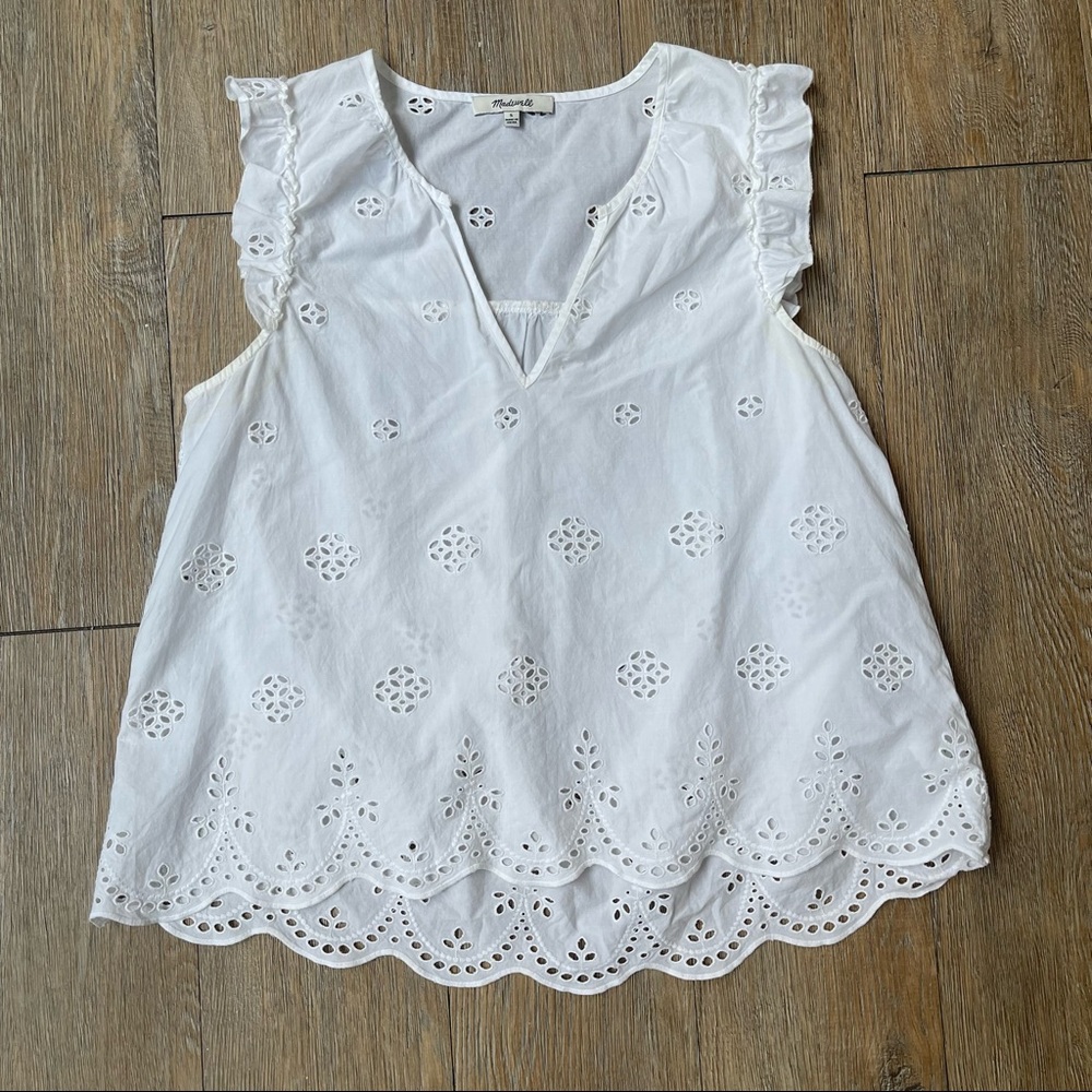 Madewell - Women's - White Cotton Short Sleeve Pleasant Top - Size Small